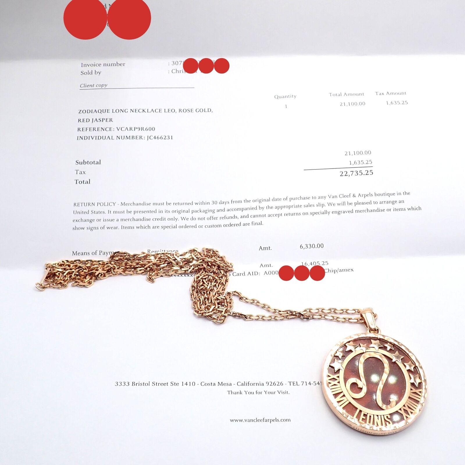 Van Cleef & Arpels Zodiaque Leo Red Jasper Rose Gold Pendant Long Necklace 4