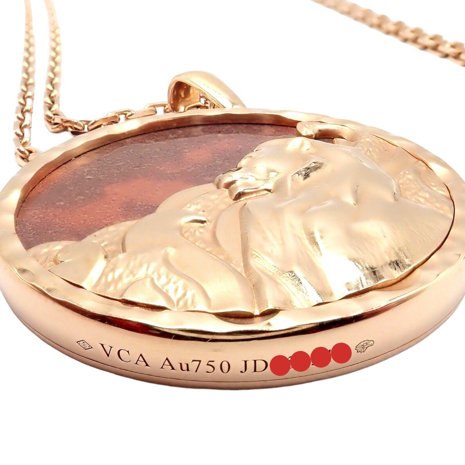 Van Cleef & Arpels Zodiaque Leo Red Jasper Rose Gold Pendant Long Necklace 8