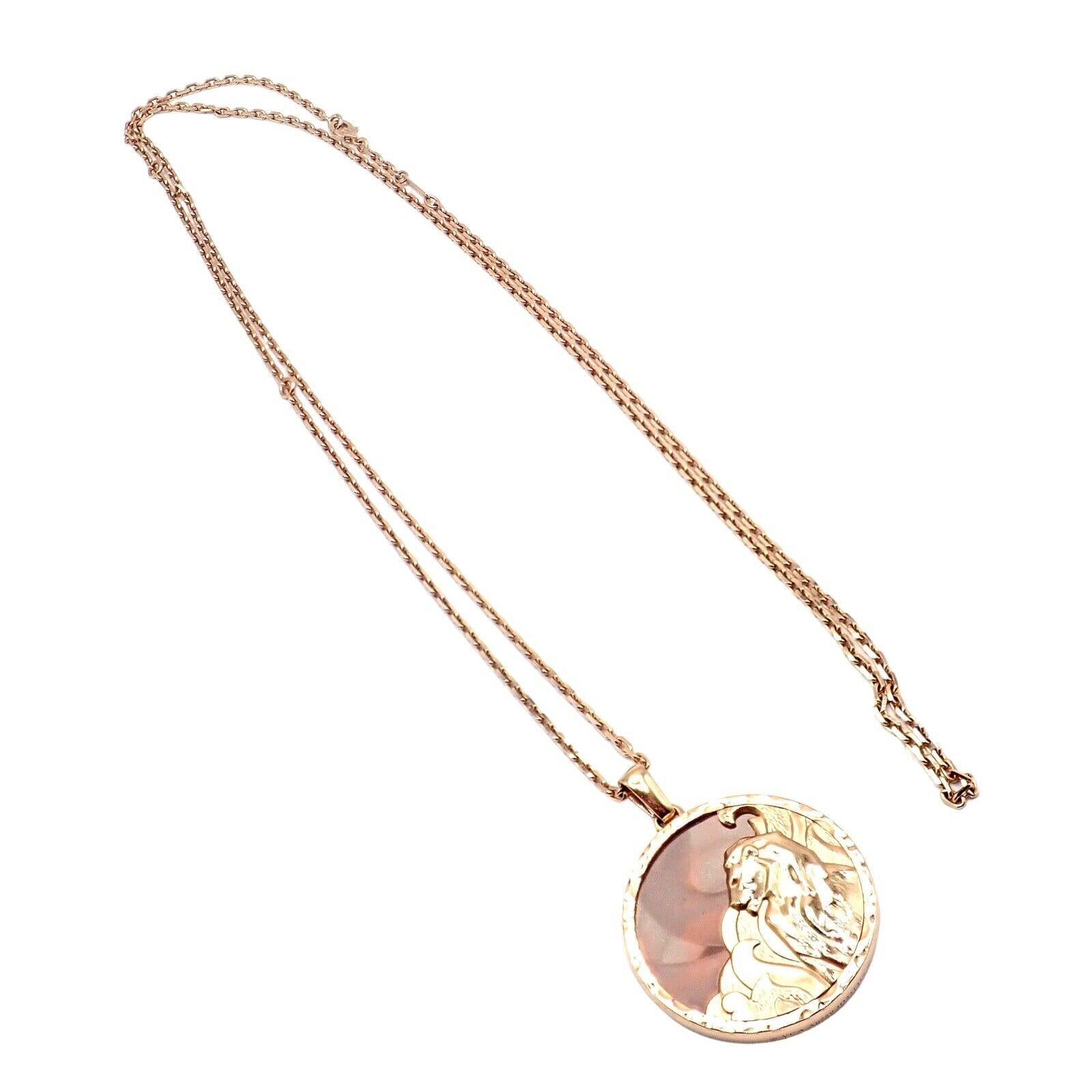 Van Cleef & Arpels Zodiaque Leo Red Jasper Rose Gold Pendant Long Necklace 9