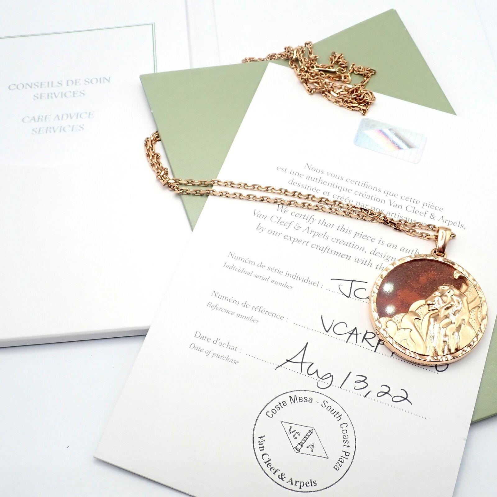 Uncut Van Cleef & Arpels Zodiaque Leo Red Jasper Rose Gold Pendant Long Necklace