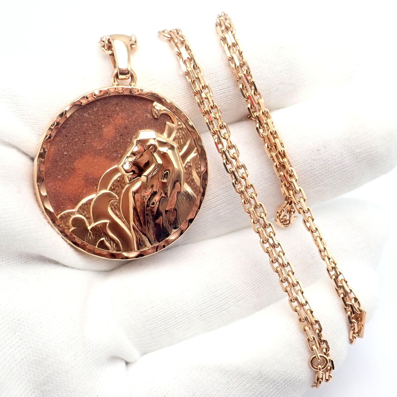 Women's or Men's Van Cleef & Arpels Zodiaque Leo Red Jasper Rose Gold Pendant Long Necklace