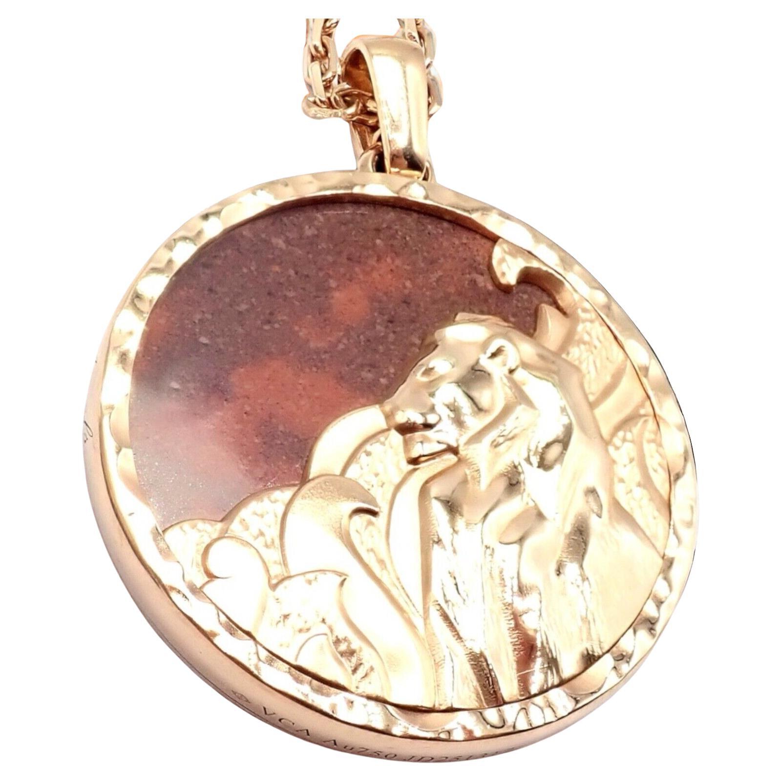 Van Cleef & Arpels Zodiaque Leo Red Jasper Rose Gold Pendant Long Necklace