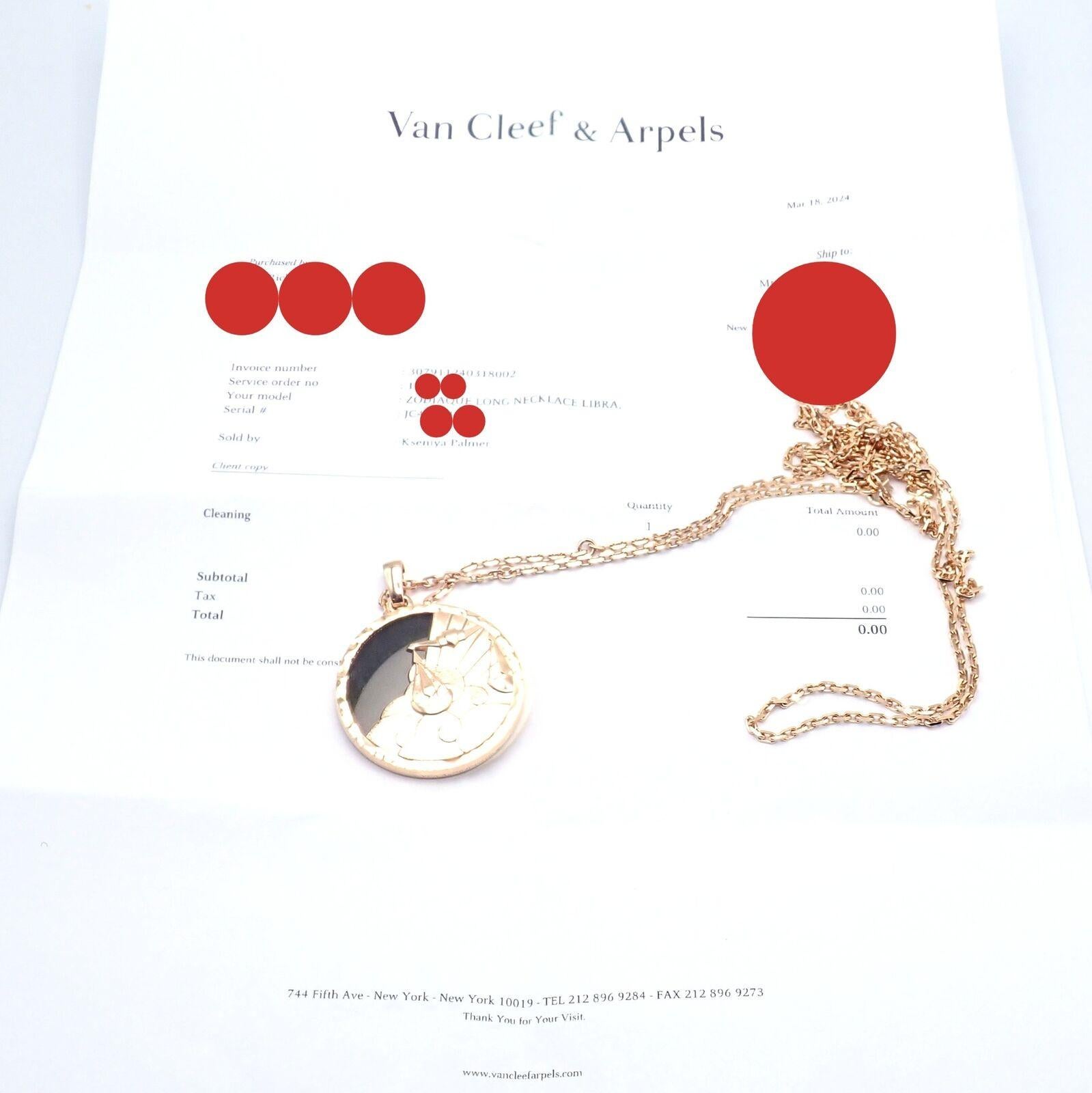 Van Cleef & Arpels Zodiaque Libra Obsidian Rose Gold Pendant Long Necklace For Sale 7