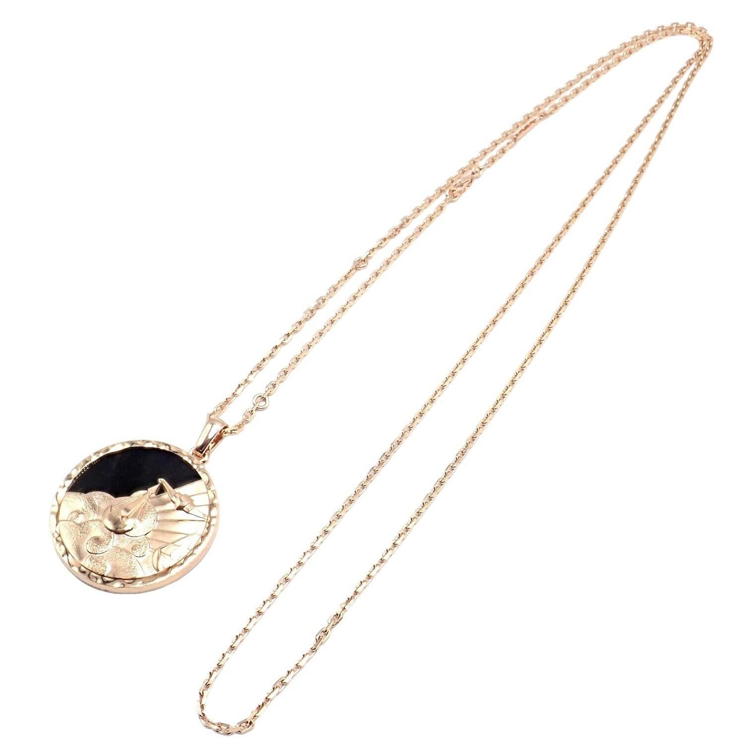 Women's or Men's Van Cleef & Arpels Zodiaque Libra Obsidian Rose Gold Pendant Long Necklace For Sale