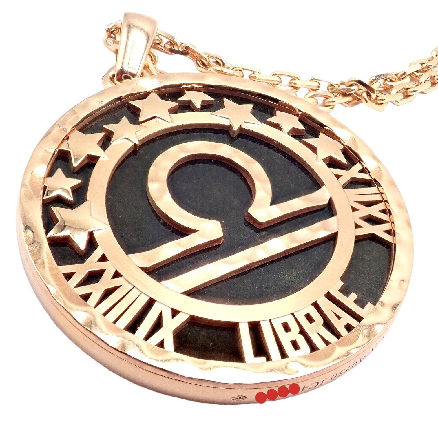 Van Cleef & Arpels Zodiaque Libra Obsidian Rose Gold Pendant Long Necklace For Sale 2