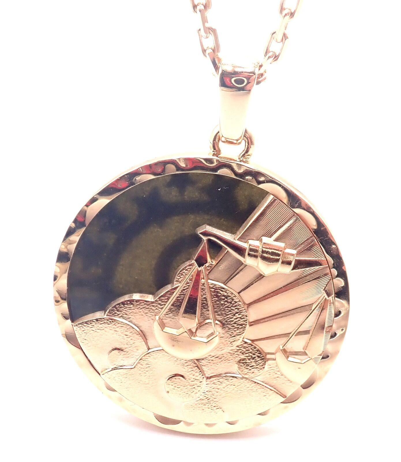 Van Cleef & Arpels Zodiaque Libra Obsidian Rose Gold Pendant Long Necklace For Sale 5