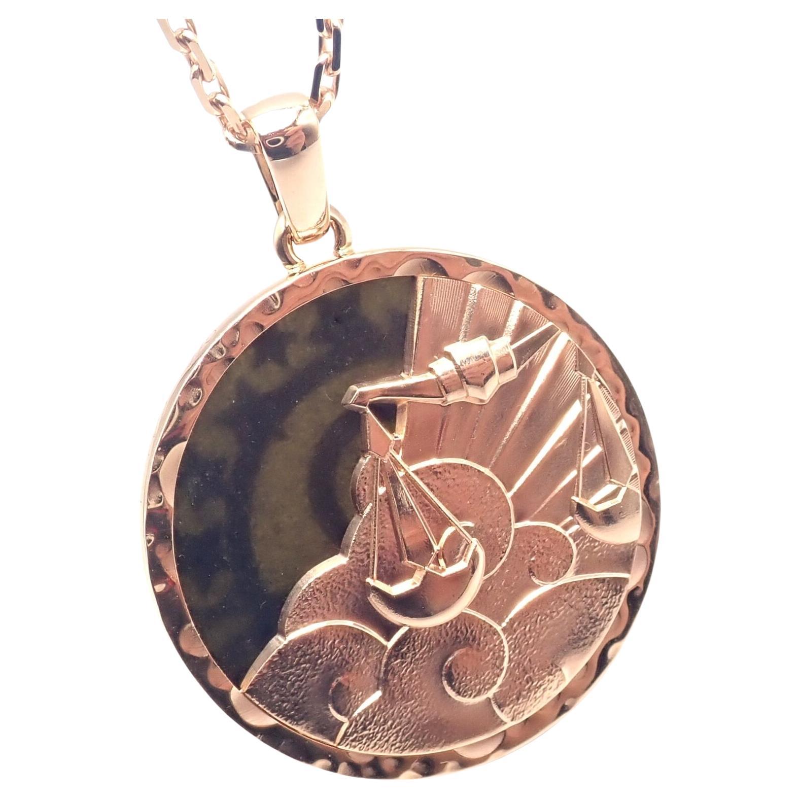 Van Cleef & Arpels Zodiaque Libra Obsidian Rose Gold Pendant Long Necklace For Sale