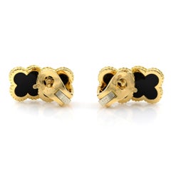 Van Cleef & Arpels 18 Karat Yellow Gold Vintage Double Alhambra Onyx Earrings