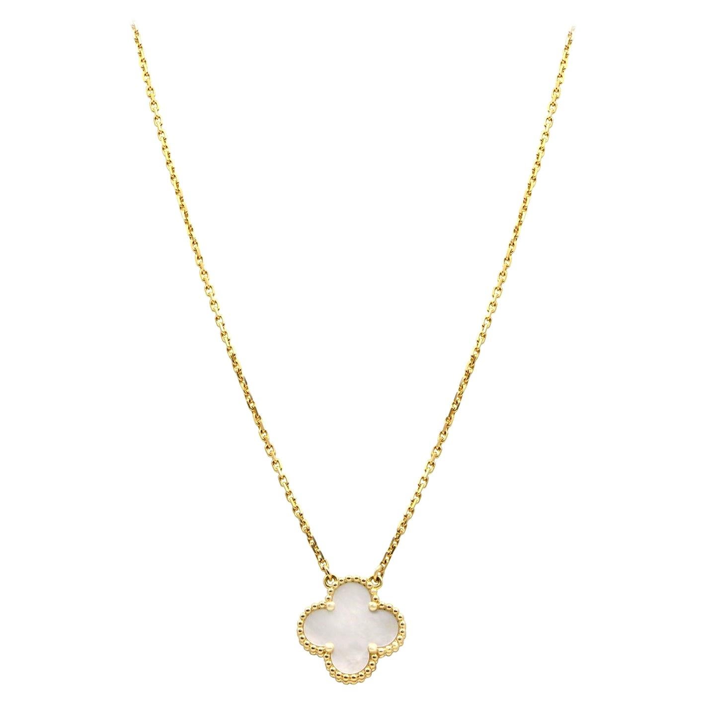 Van Cleef & Arples 14 Karat Yellow Gold Mother of Pearl Vintage Alhambra Pendant