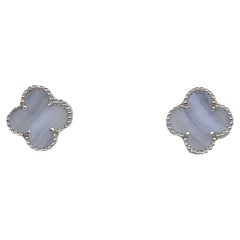 Van Cleef & Arples 18K White Gold/ Chalcedony Vintage Alhambra Earrings