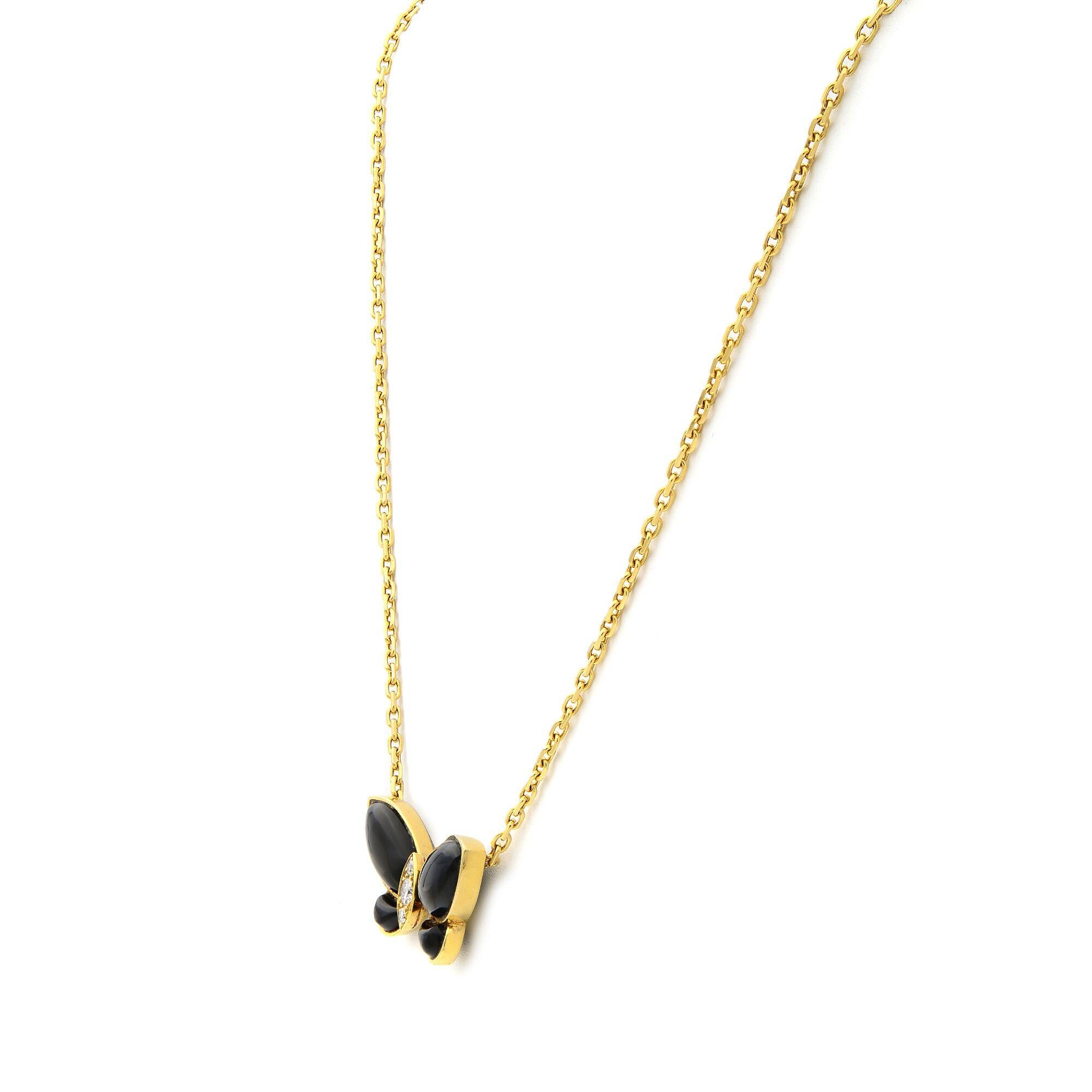 Van Cleef & Arpels 18 Karat Yellow Gold Papillon Onyx and Diamonds Necklace In Excellent Condition In New York, NY