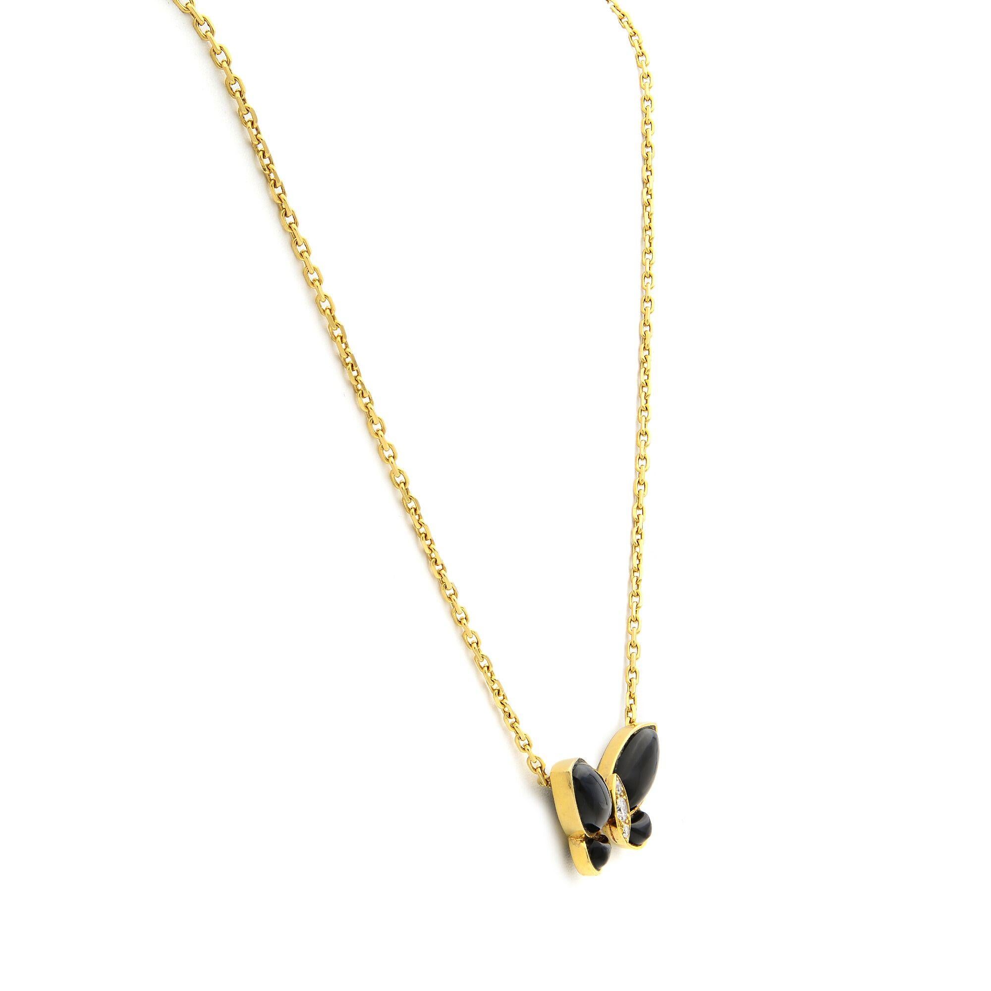 Women's Van Cleef & Arpels 18 Karat Yellow Gold Papillon Onyx and Diamonds Necklace