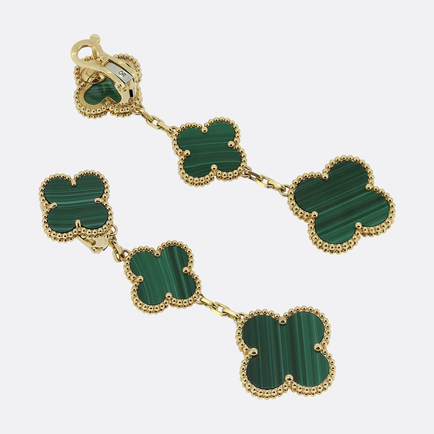Uncut Van Cleef & Arples Malachite Magic Alhambra Earrings