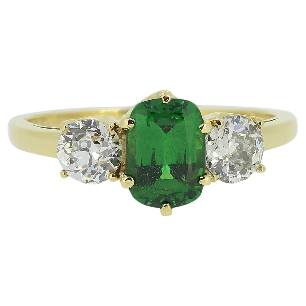 Van Cleef & Arples Tsavorite and Diamond Three-Stone Ring For Sale