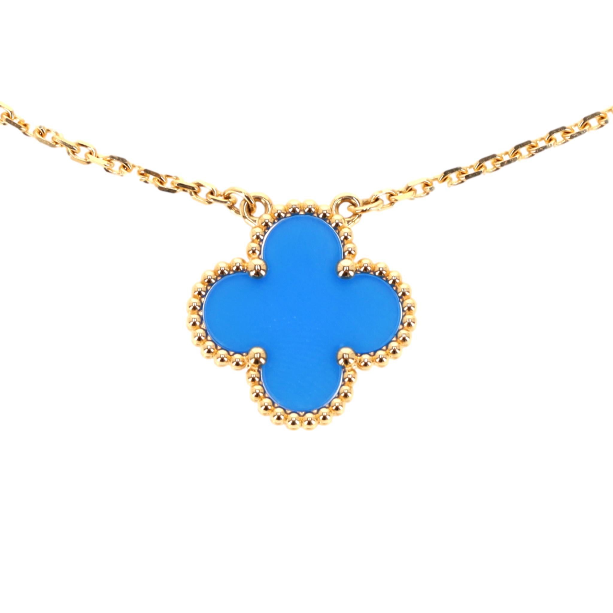 Van Cleef & Arples Vintage Alhambra Achat-Motiv & 18k Gold Anhänger Halskette im Zustand „Hervorragend“ im Angebot in London, GB