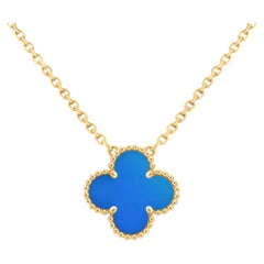 Van Cleef & Arples Vintage Alhambra Agate Motif & 18k Gold Pendant Necklace