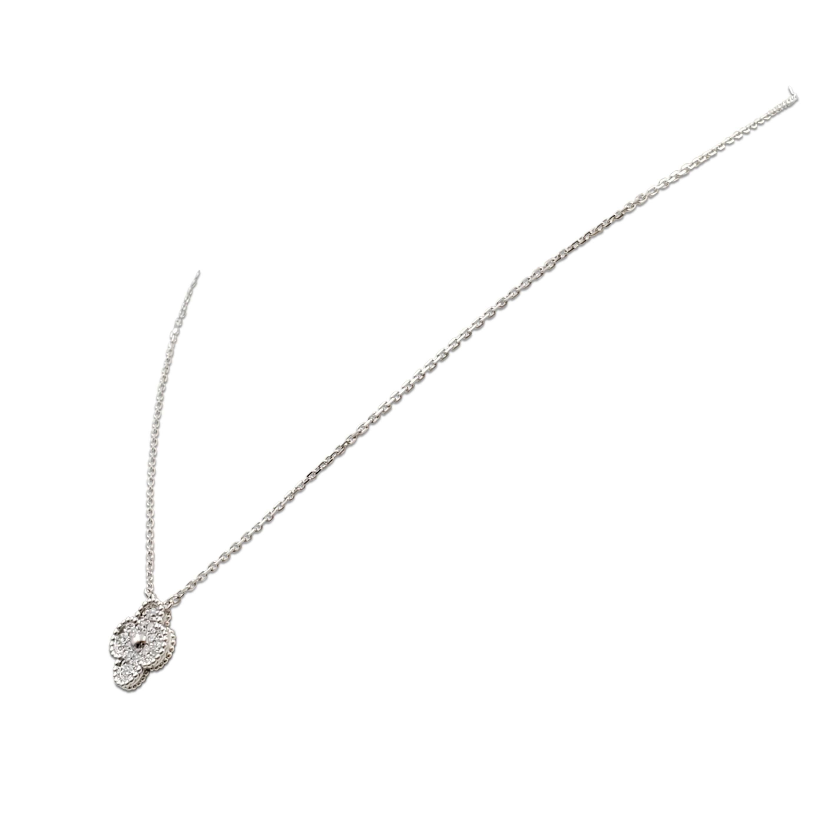 Round Cut Van Cleef & Arples 'Vintage Alhmabra' White Gold and Diamond Pendant Necklace