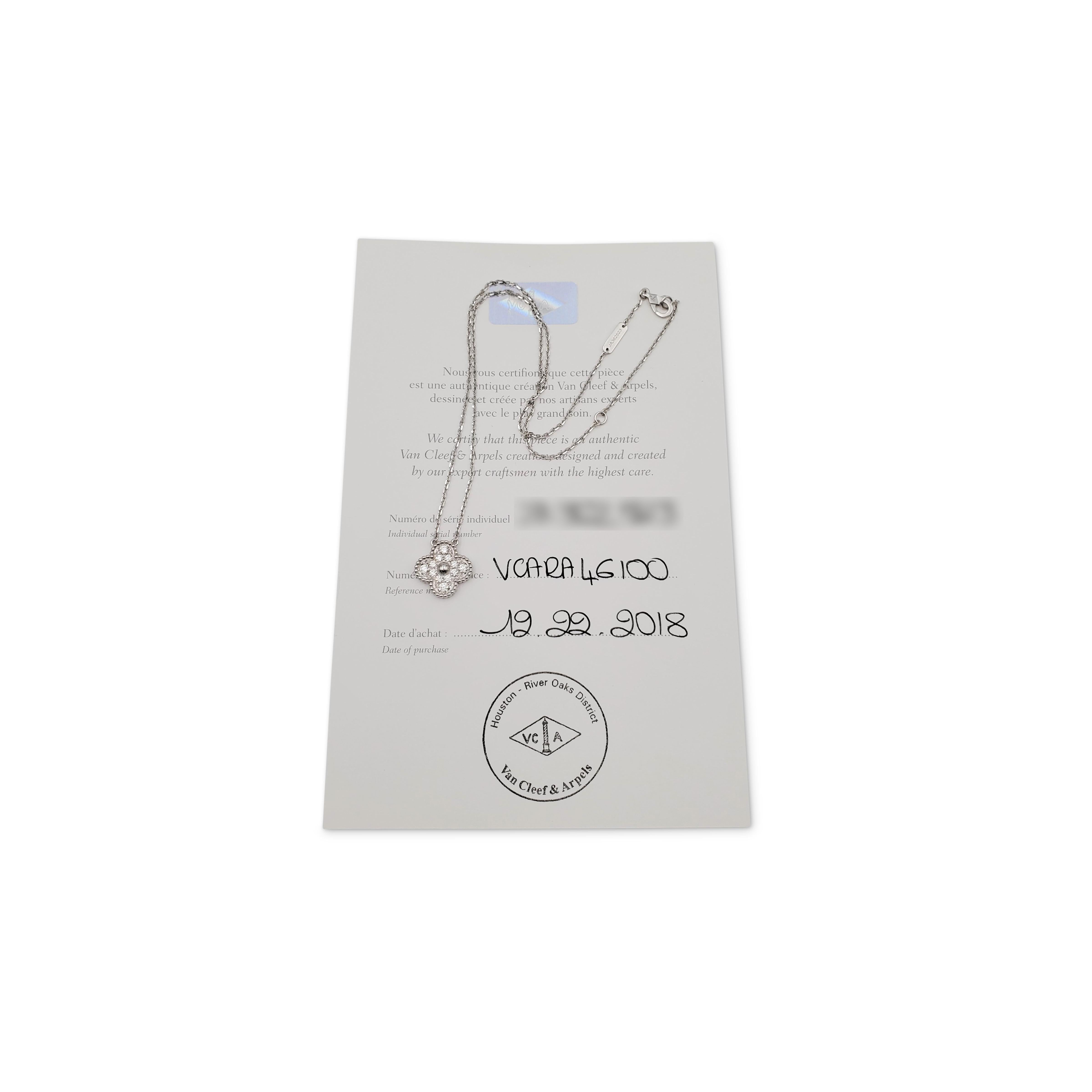 Van Cleef & Arples 'Vintage Alhmabra' White Gold and Diamond Pendant Necklace 2