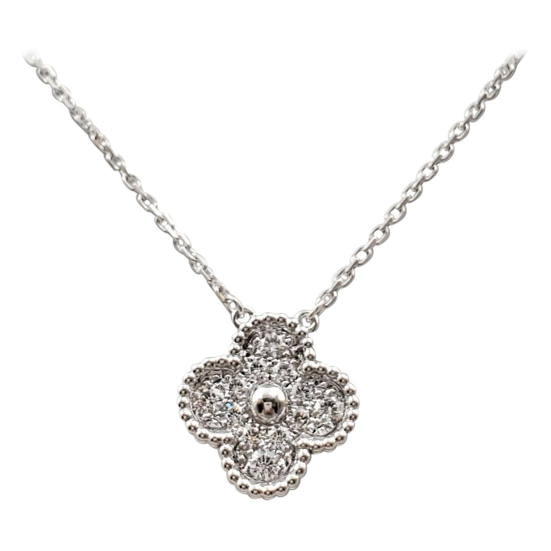Van Cleef & Arples 'Vintage Alhmabra' White Gold and Diamond Pendant Necklace