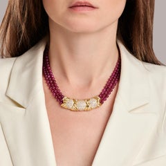 VAN CLEEF & ARPLES 1980s Yellow Gold Diamond Ruby Necklace, 2.80ct