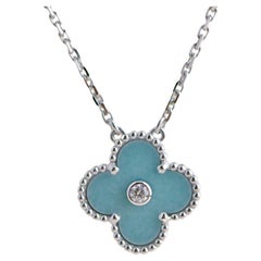 Van Cleef Celadon Sèvres Porcelain Vintage Alhambra Diamond 2022 Holiday Pendant