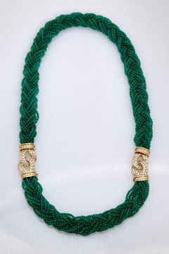 Van Cleef Chrysoprase Diamond Gold Necklace