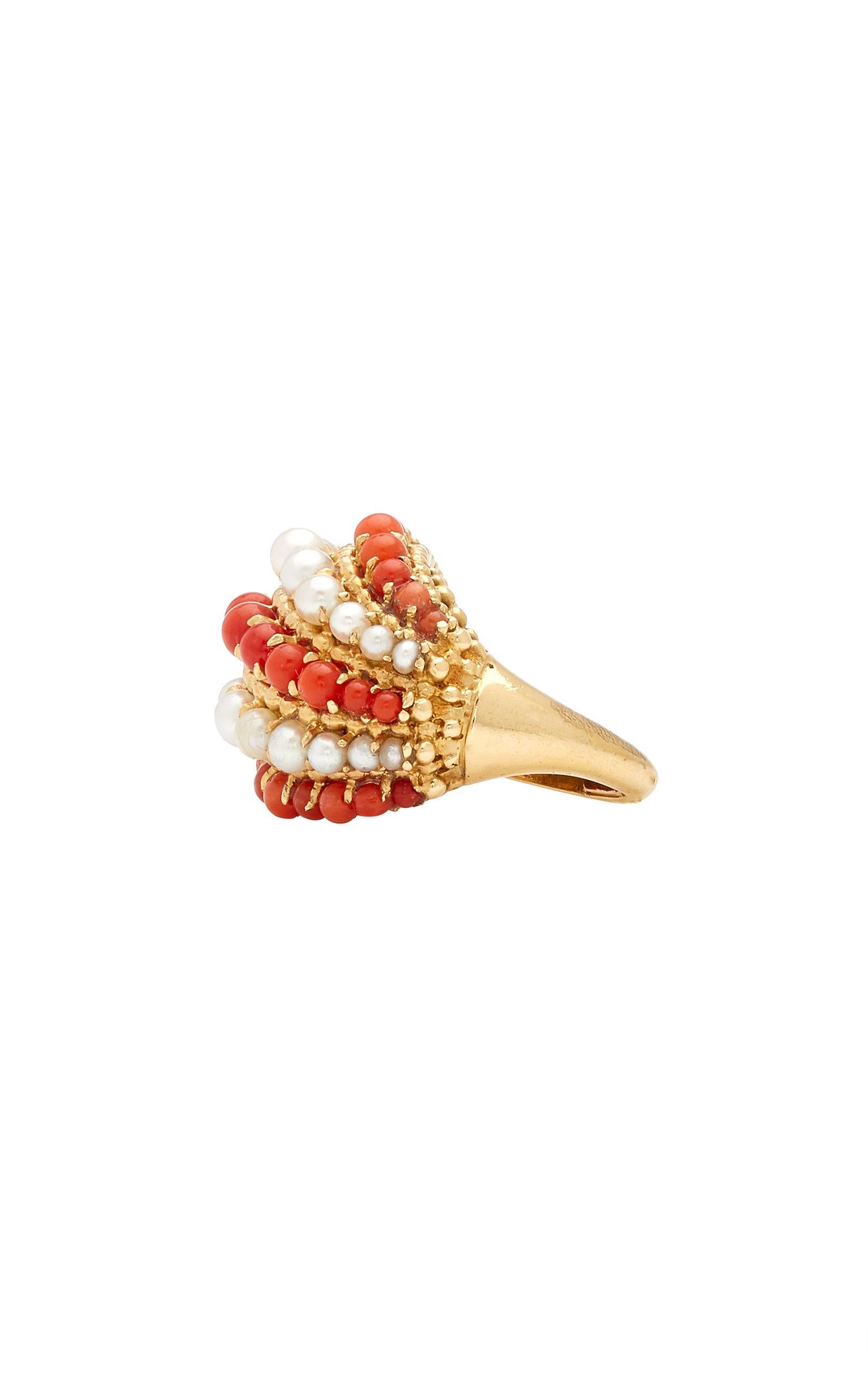 Women's Van Cleef & Arpels Coral Pearl Gold Retro Ring