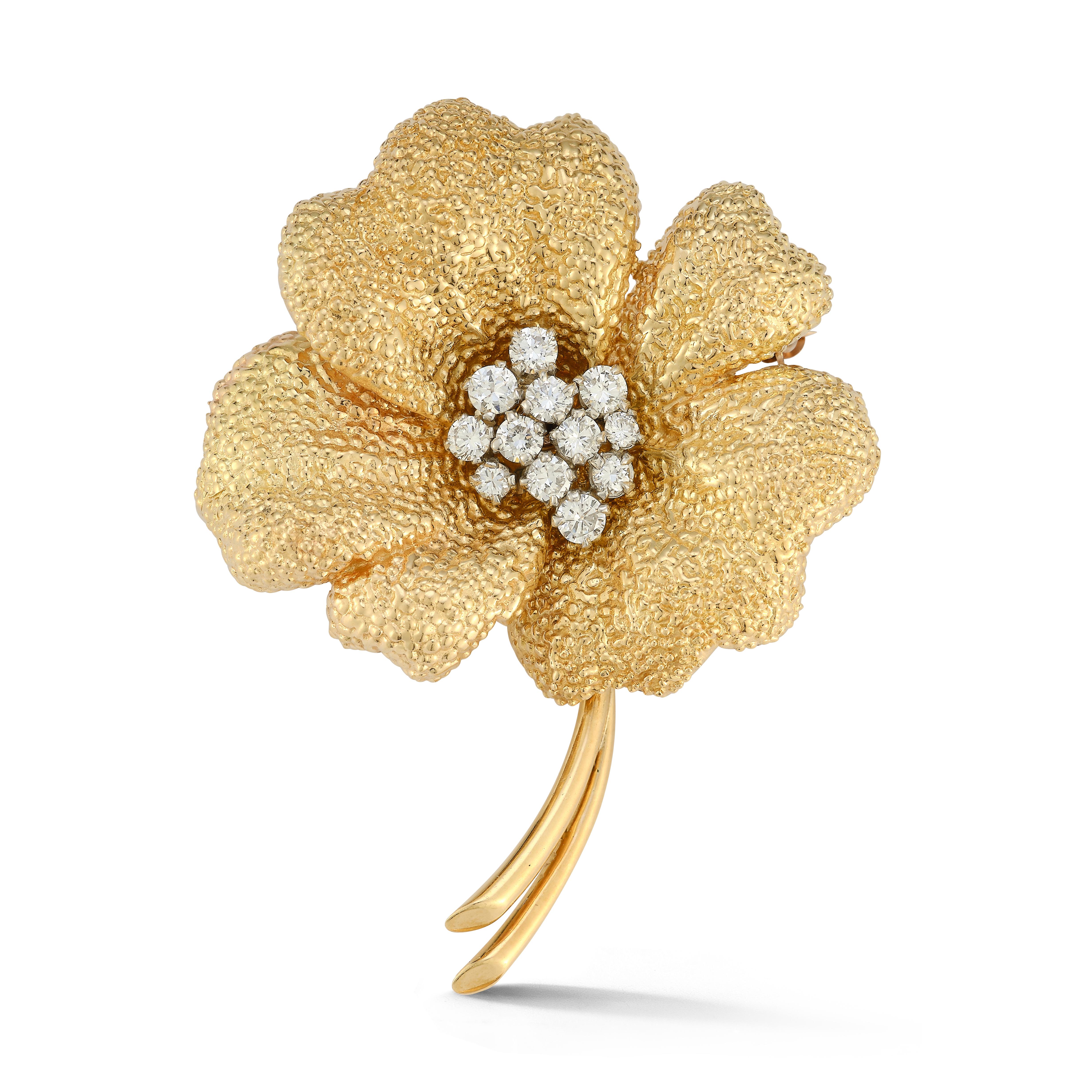 Van Cleef & Arpels Diamond Flower Brooch & Earrings Set 1