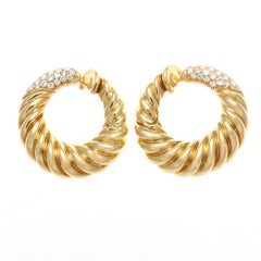 Van Cleef Diamond Gold Hoop Earrings