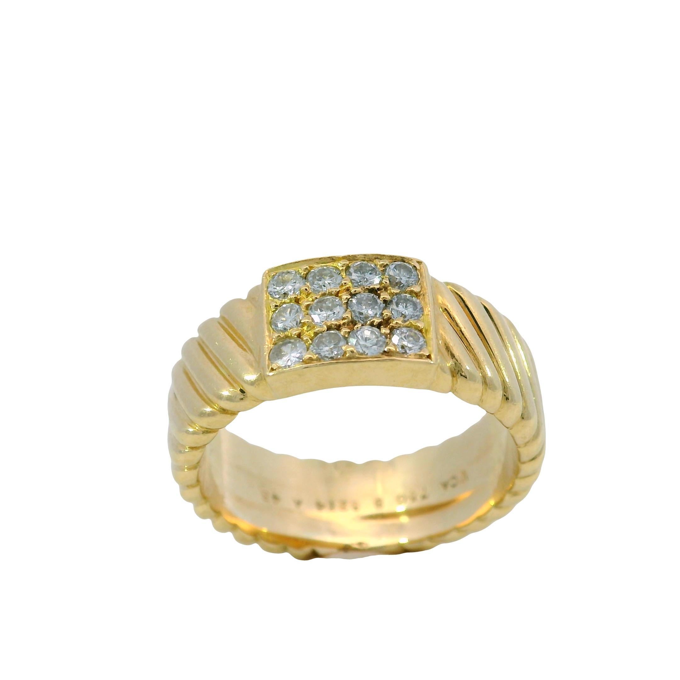 Van Cleef Diamond Square Ring French Vintage 18K Yellow Gold Size 5.75 For Sale 4