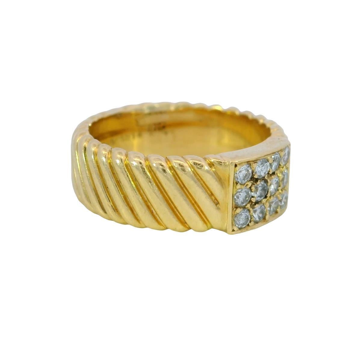 Round Cut Van Cleef Diamond Square Ring French Vintage 18K Yellow Gold Size 5.75 For Sale