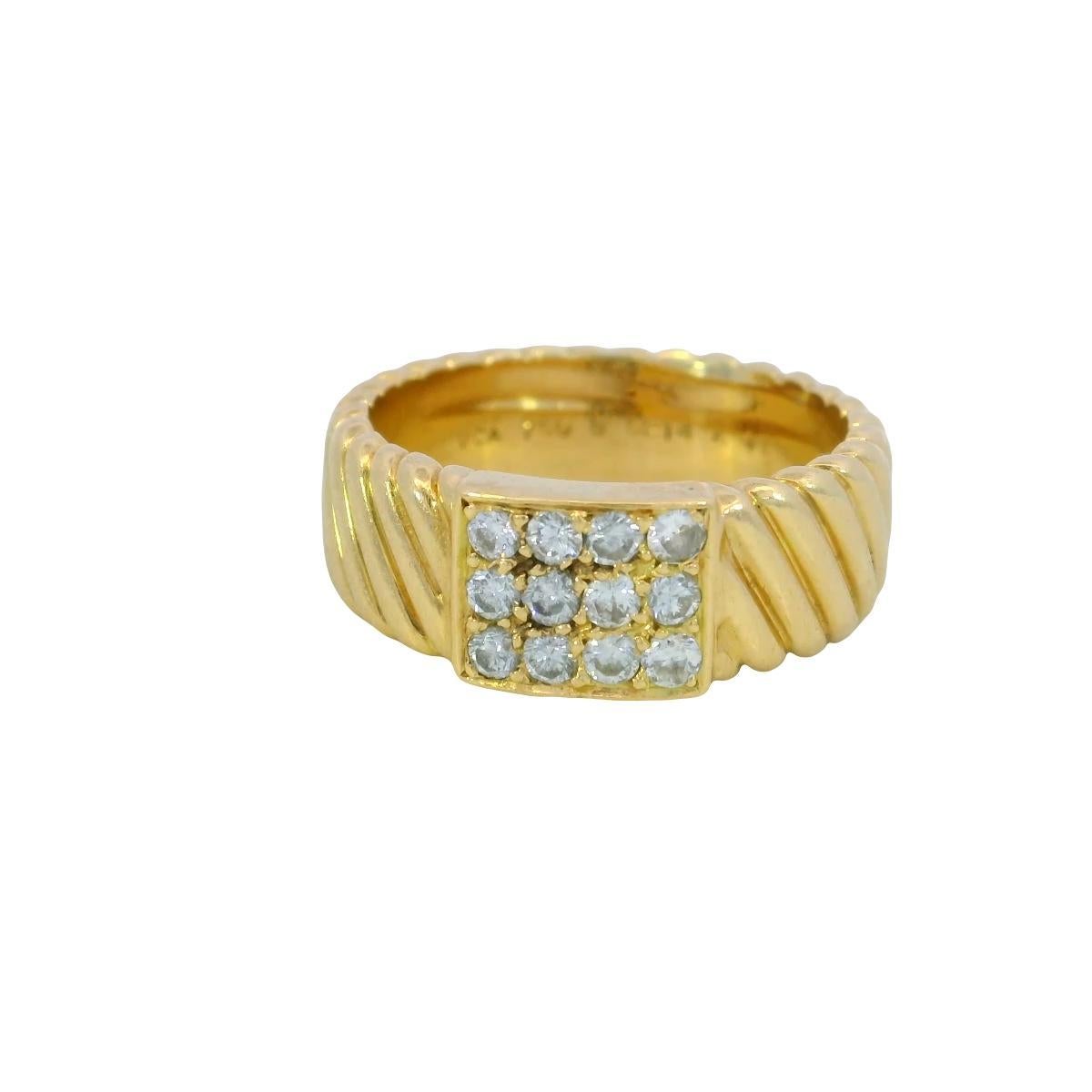Van Cleef Diamond Square Ring French Vintage 18K Yellow Gold Size 5.75 For Sale 3