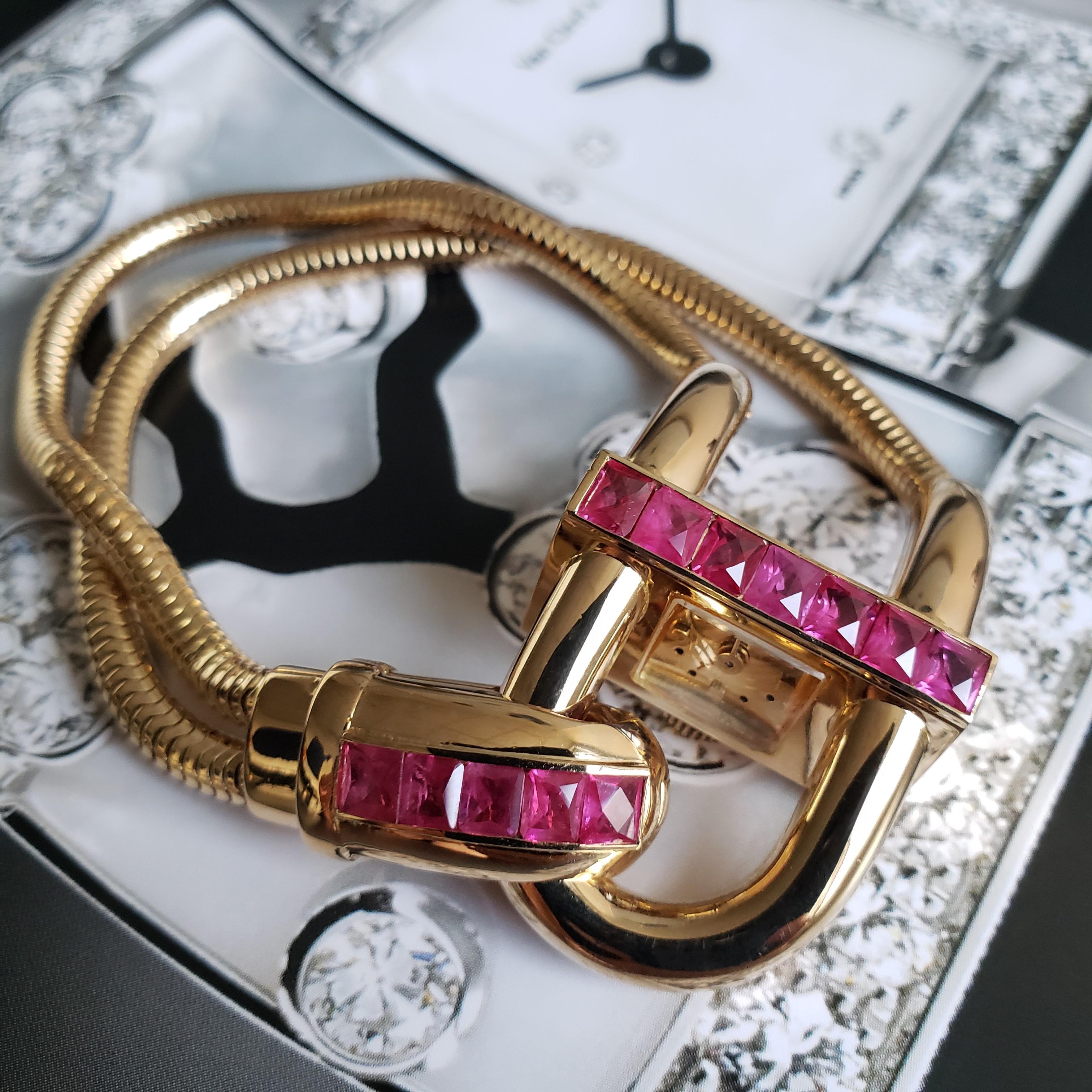 VAN CLEEF EN ARPELS Reloj Pulsera Candado Cadenas - Oro 18K Misterioso Conjunto Rubíes en venta 9