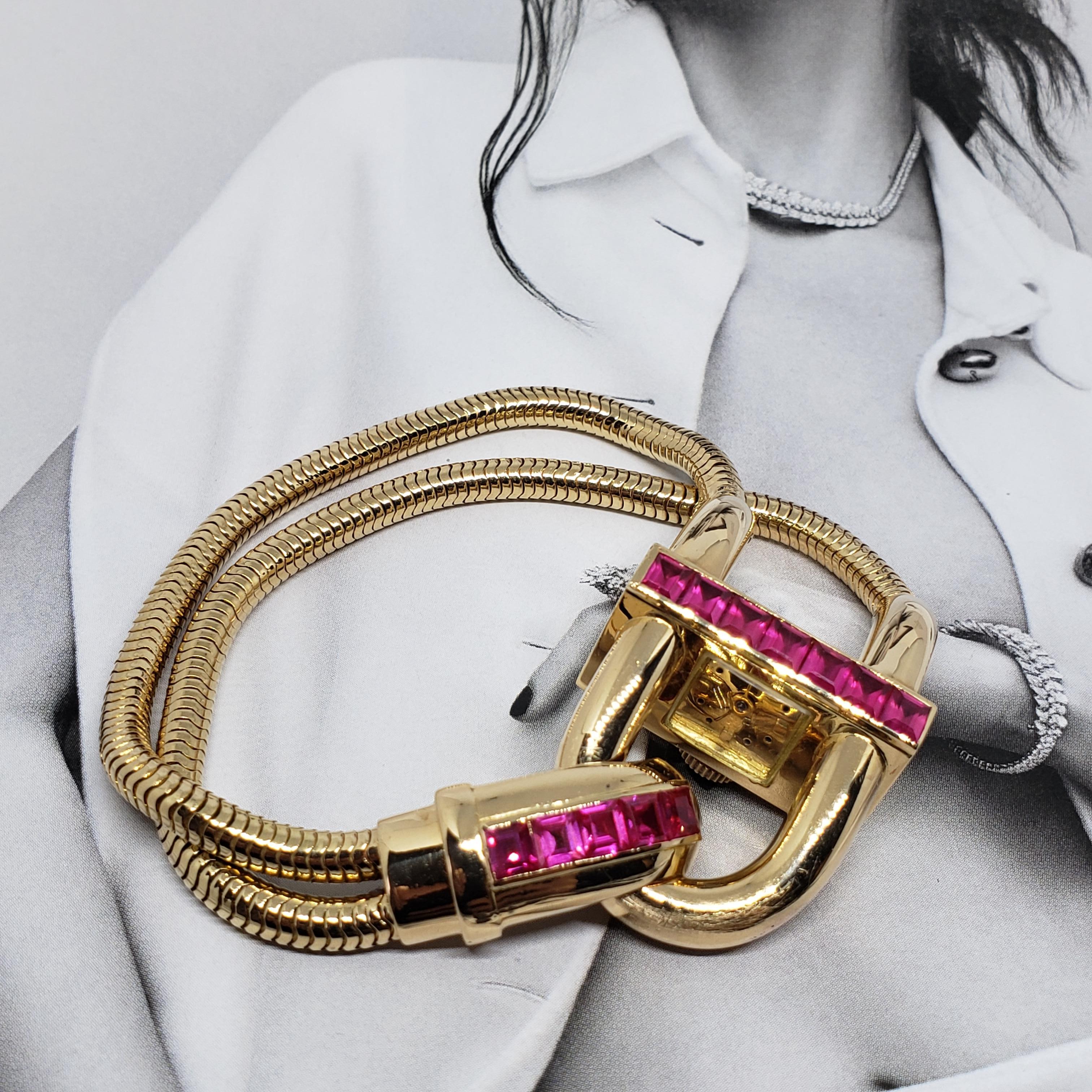 VAN CLEEF EN ARPELS Reloj Pulsera Candado Cadenas - Oro 18K Misterioso Conjunto Rubíes en venta 12