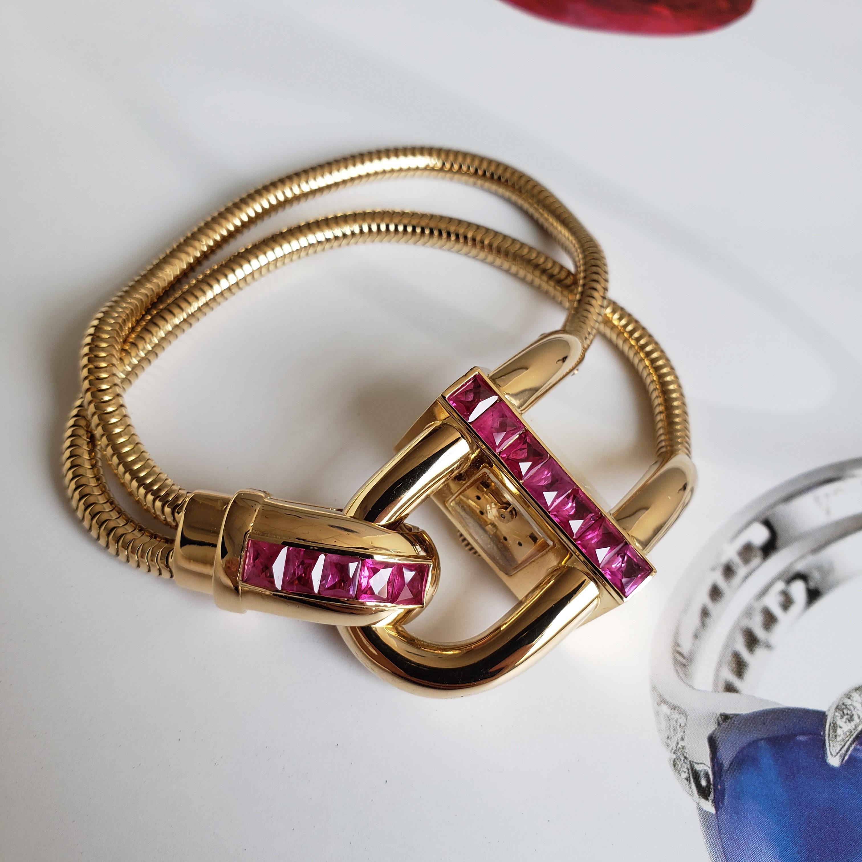VAN CLEEF EN ARPELS Reloj Pulsera Candado Cadenas - Oro 18K Misterioso Conjunto Rubíes en venta 14