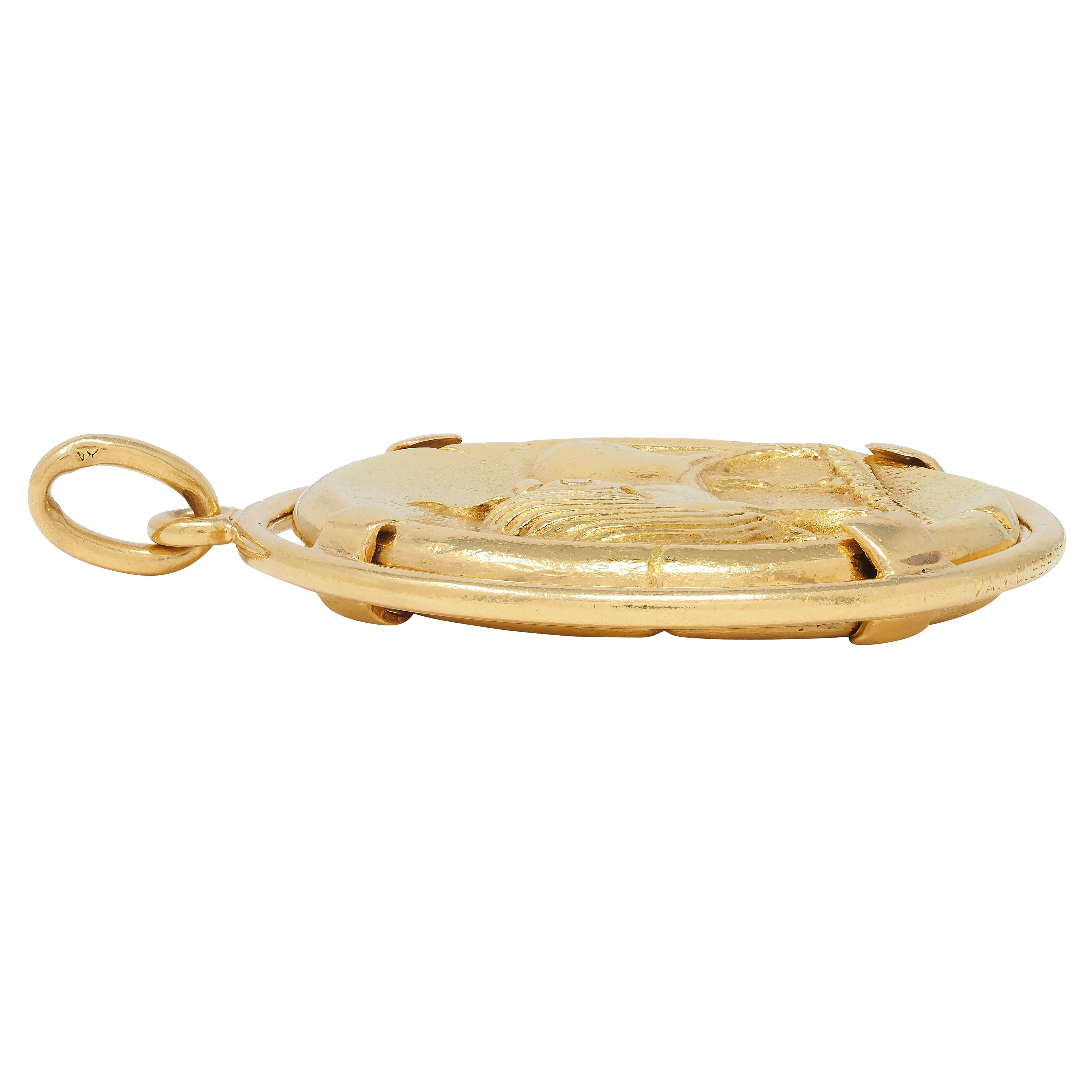 Women's or Men's Van Cleef French 18 Karat Yellow Gold Taurus Vintage Zodiac Charm Pendant For Sale