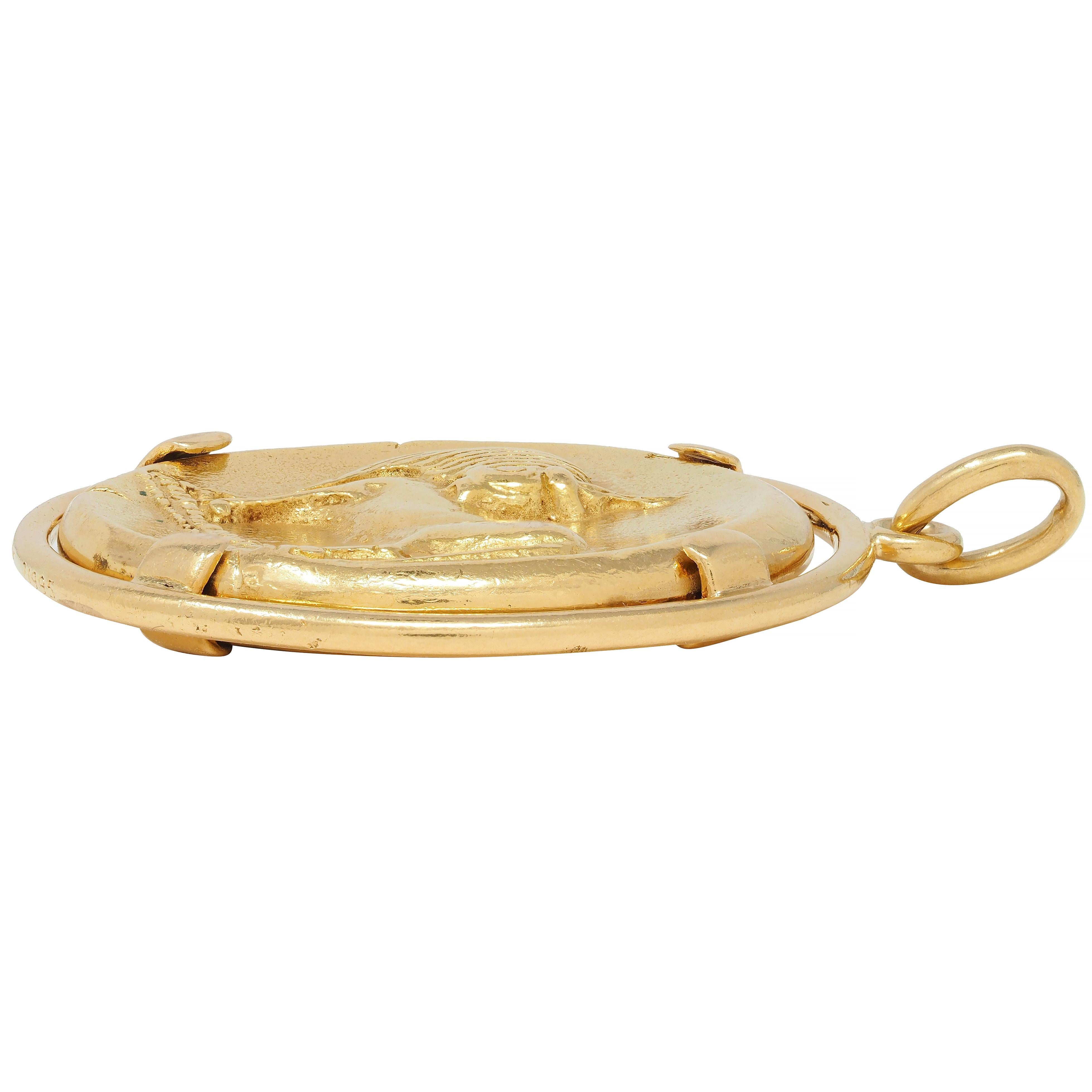Van Cleef French 18 Karat Yellow Gold Taurus Vintage Zodiac Charm Pendant For Sale 1