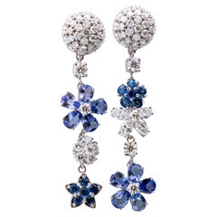 Van Cleef & Arpels style diamond, tanzanite, sapphire gold dangle drop earrings