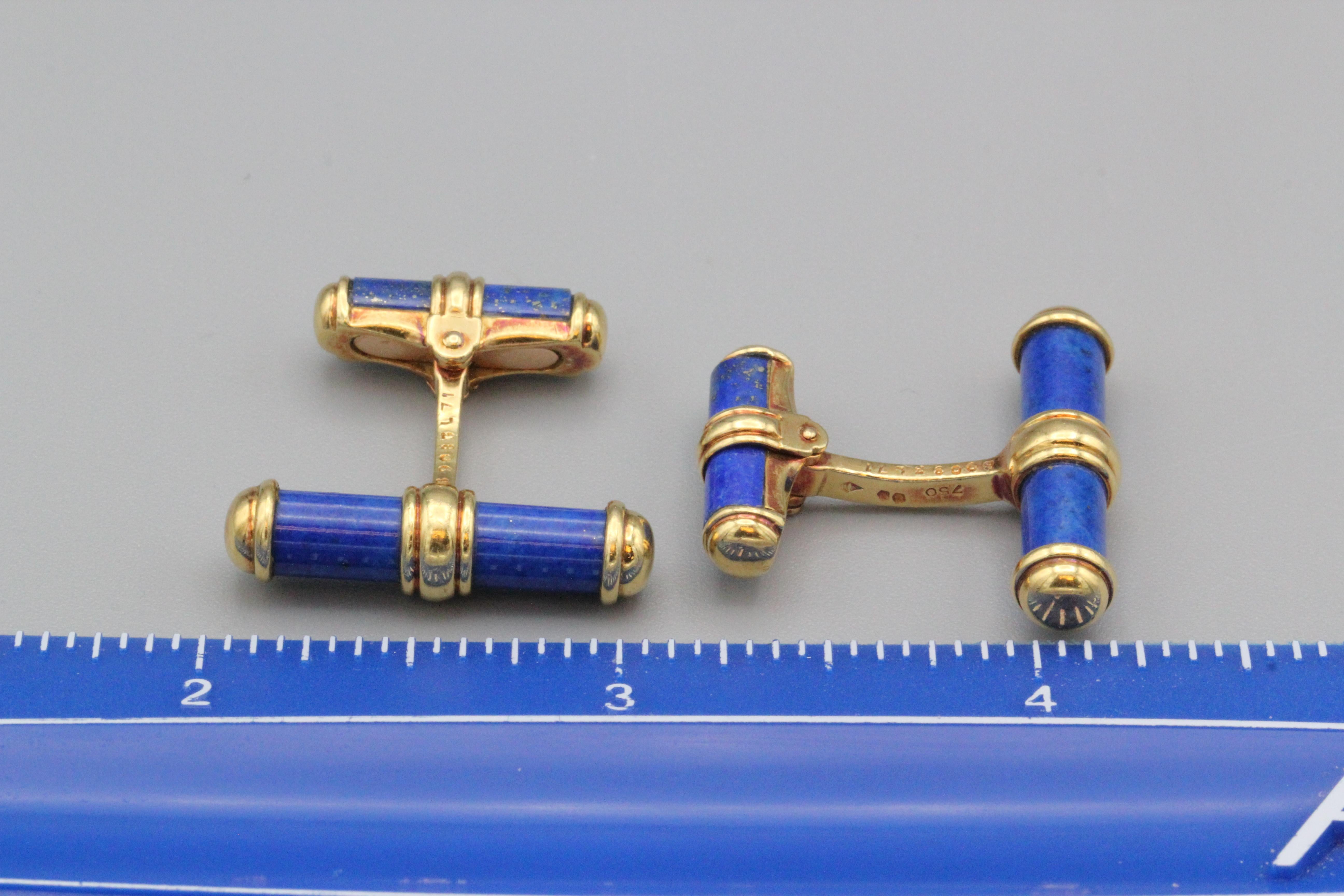 Van Cleef Lapis and 18 Karat Gold Bar Cufflinks In Good Condition For Sale In New York, NY