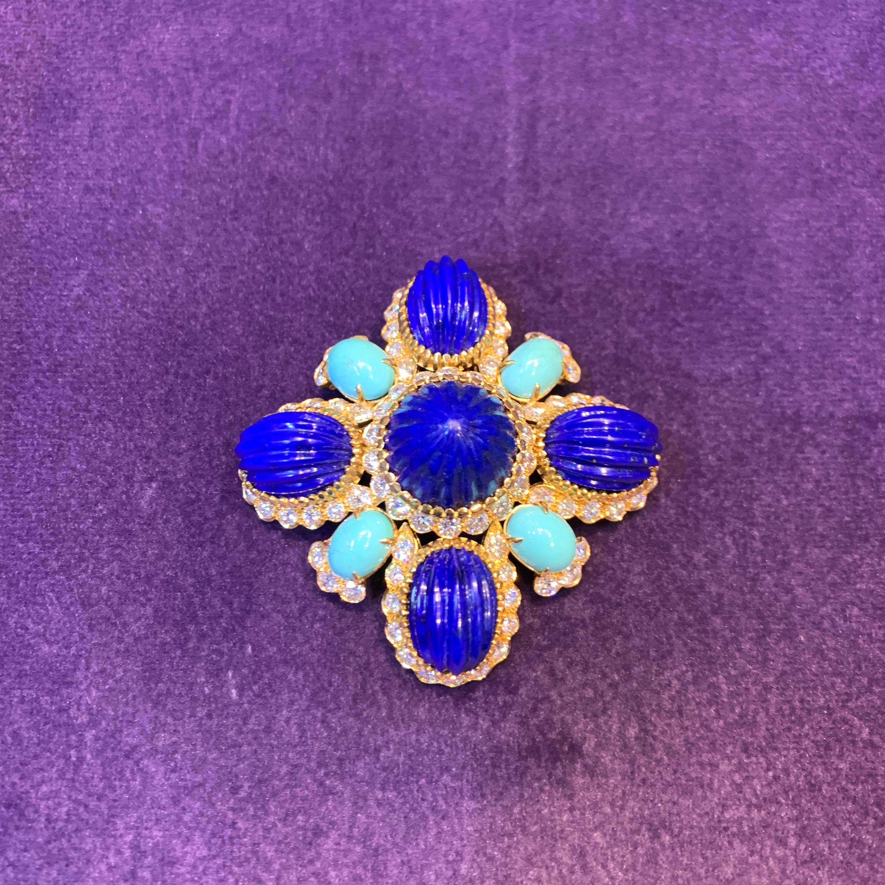 Van Cleef and Arpels Lapis Lazuli and Turquoise Brooch For Sale at ...