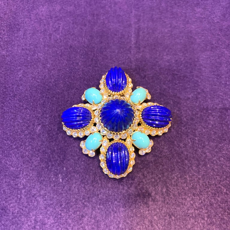 Van Cleef & Arpels Lapis Lazuli & Turquoise Brooch In Excellent Condition For Sale In New York, NY