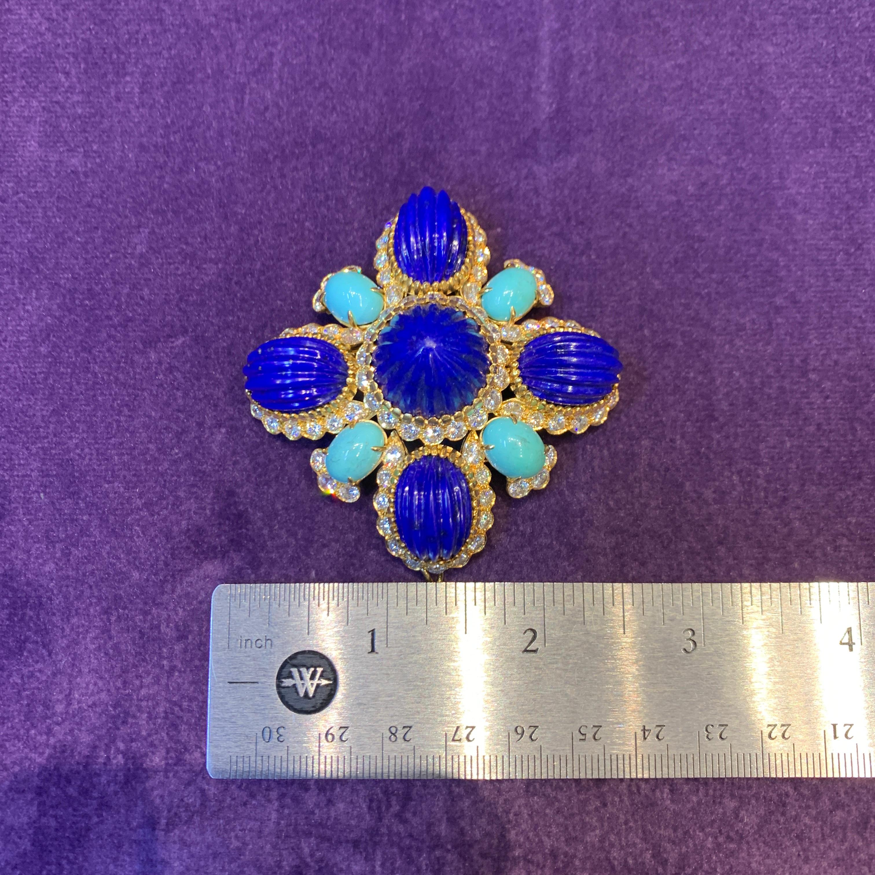 Cabochon Van Cleef & Arpels Lapis Lazuli & Turquoise Brooch For Sale