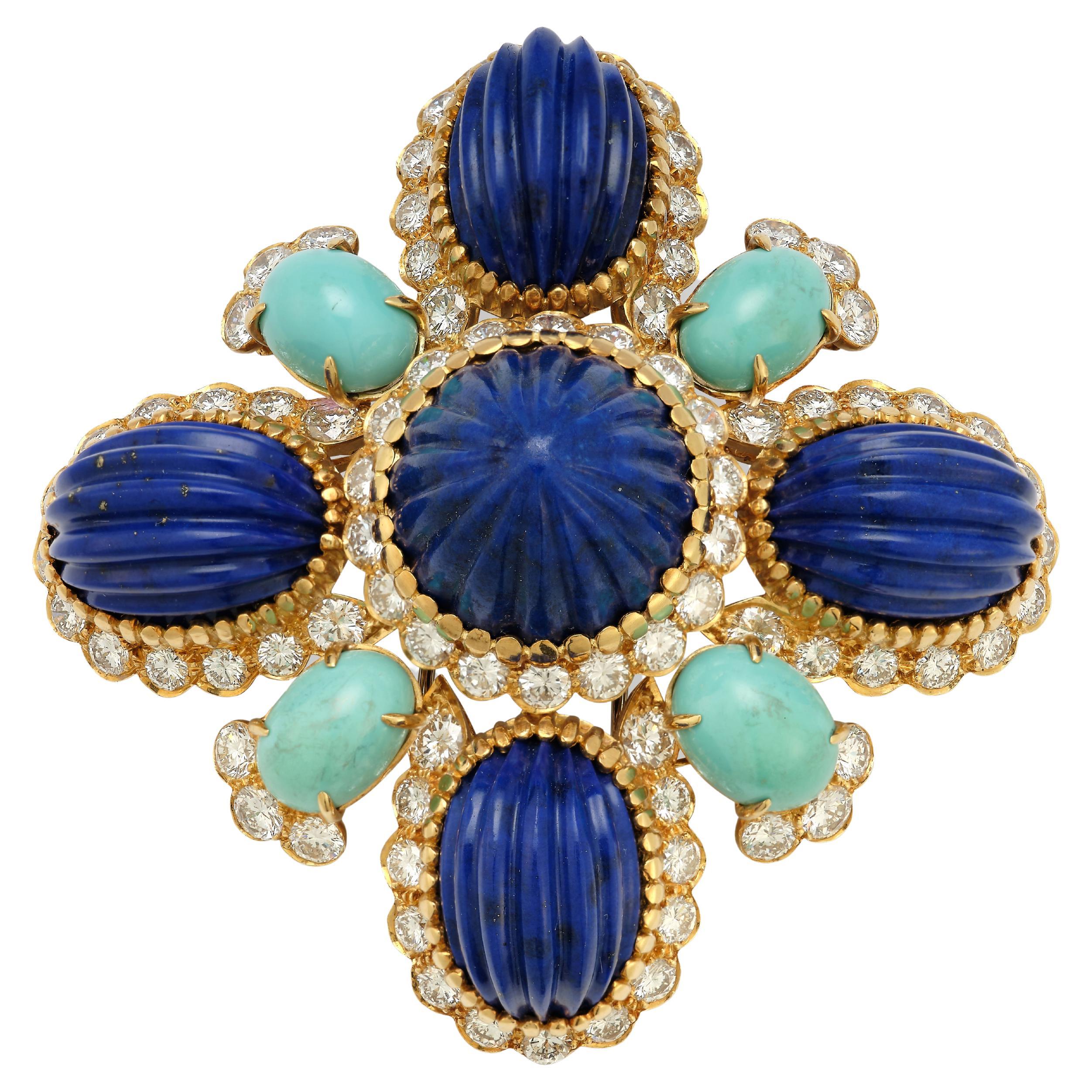 Van Cleef & Arpels Broche en lapis-lazuli et turquoise