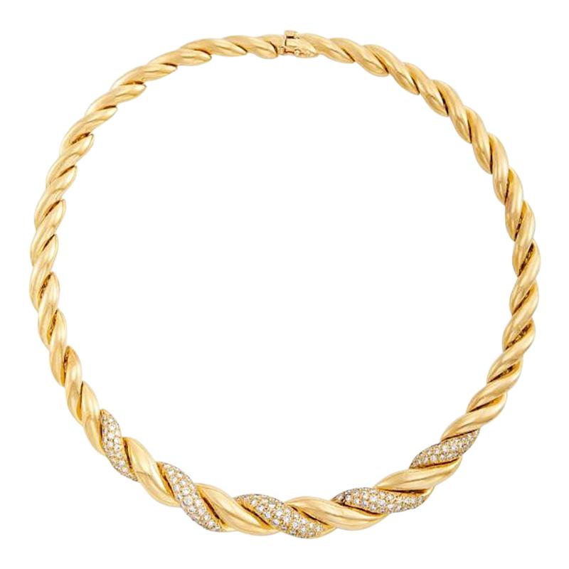 Van Cleef Rope Gold Diamond Necklace For Sale