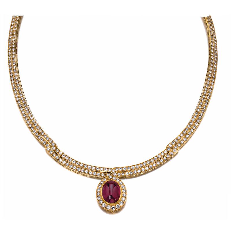 Donna Van Cleef - Collana in oro con diamanti e rubini in vendita