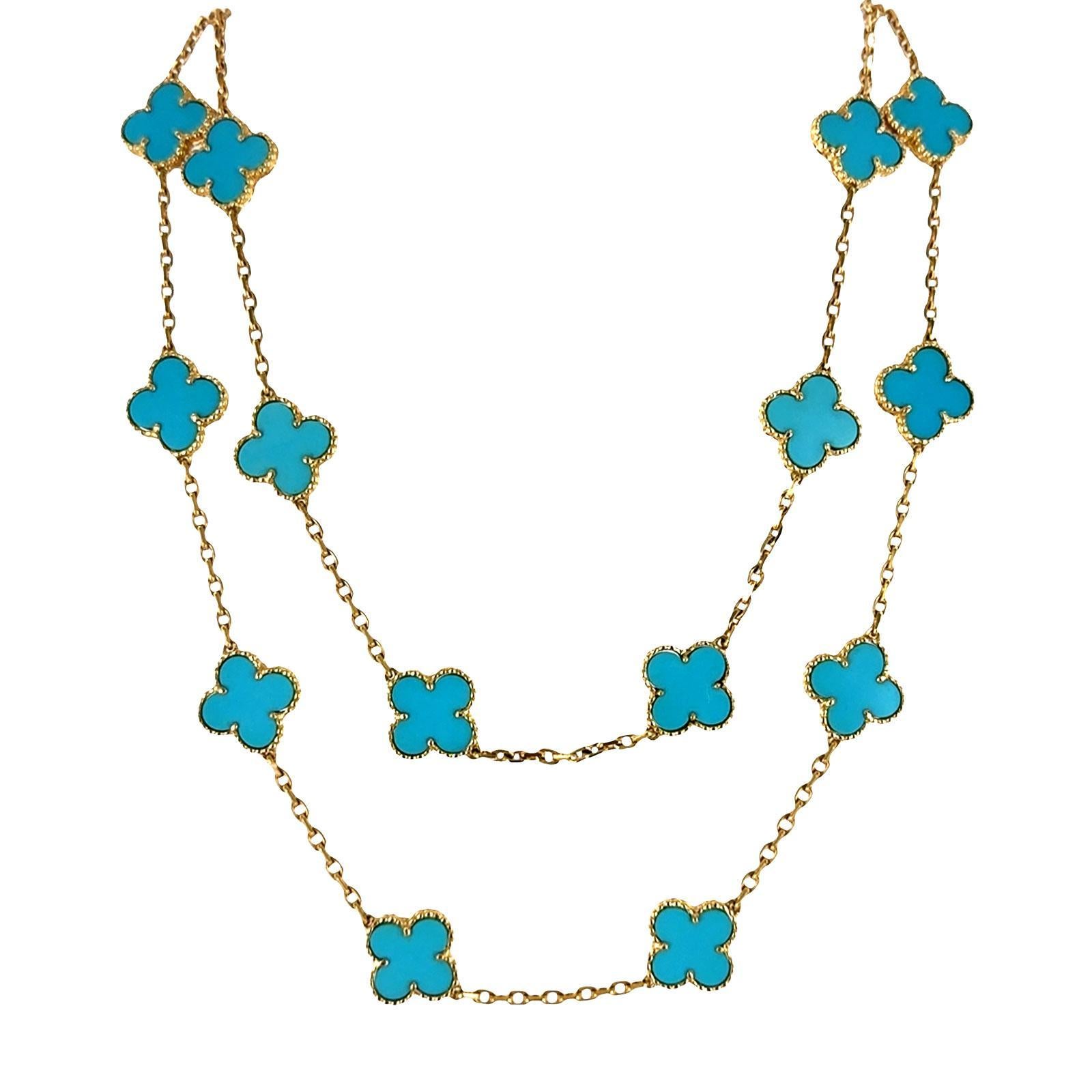 Moderno Van Cleef Vintage Alhambra 20 Motivo Turchese 18KYG Collana Rara B & A. B. in vendita