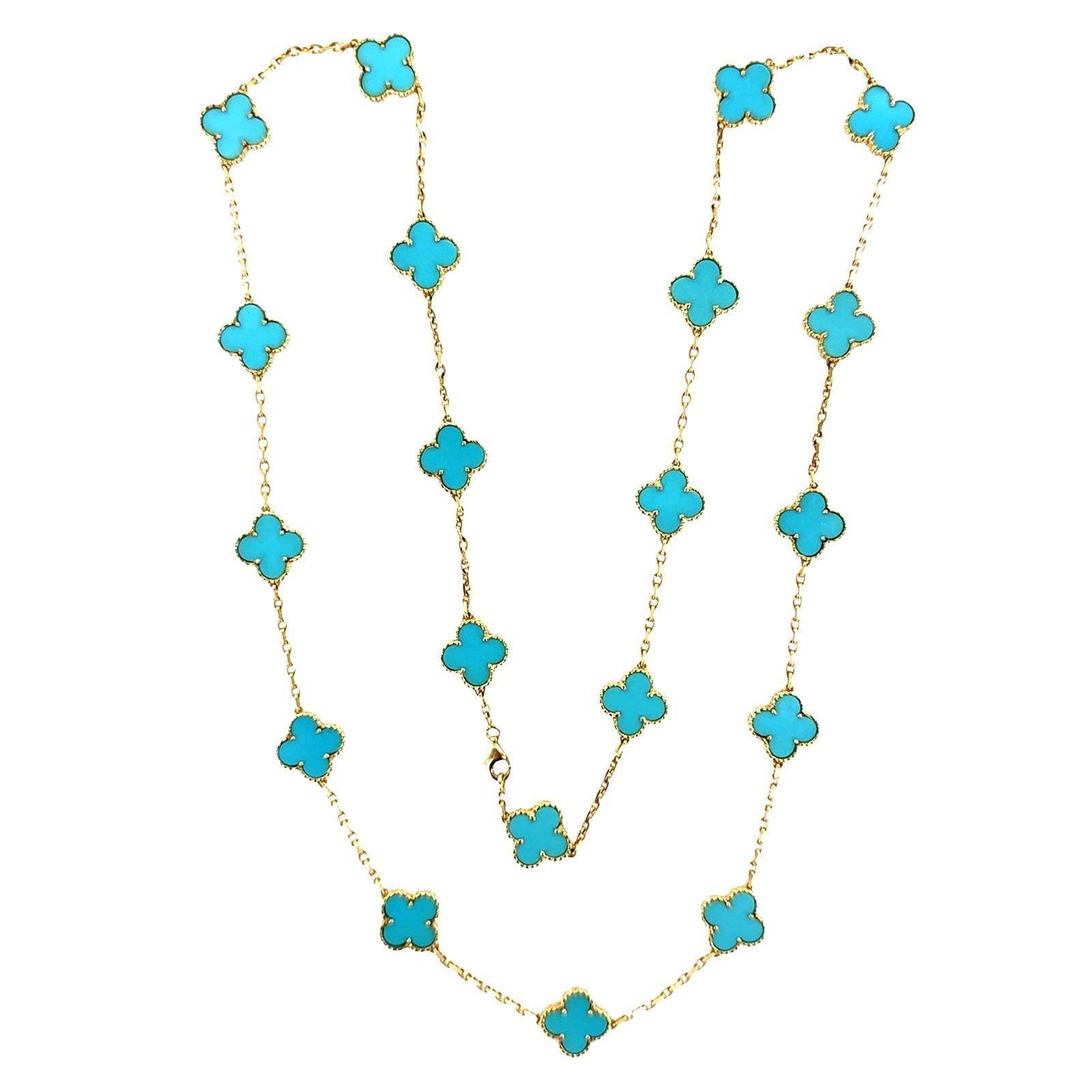 Van Cleef Vintage Alhambra 20 Motivo Turchese 18KYG Collana Rara B & A. B. In condizioni ottime in vendita a Boca Raton, FL