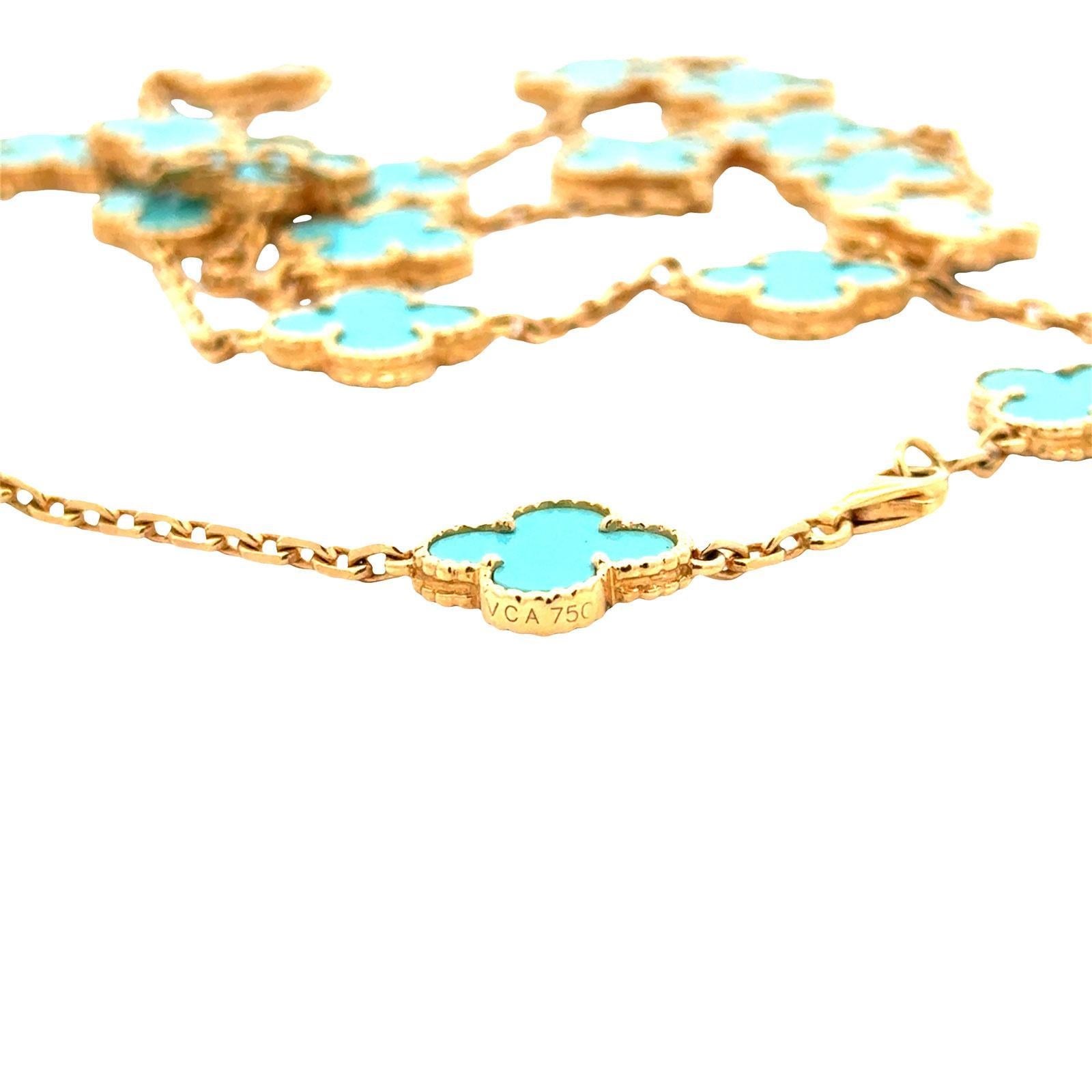 Donna Van Cleef Vintage Alhambra 20 Motivo Turchese 18KYG Collana Rara B & A. B. in vendita