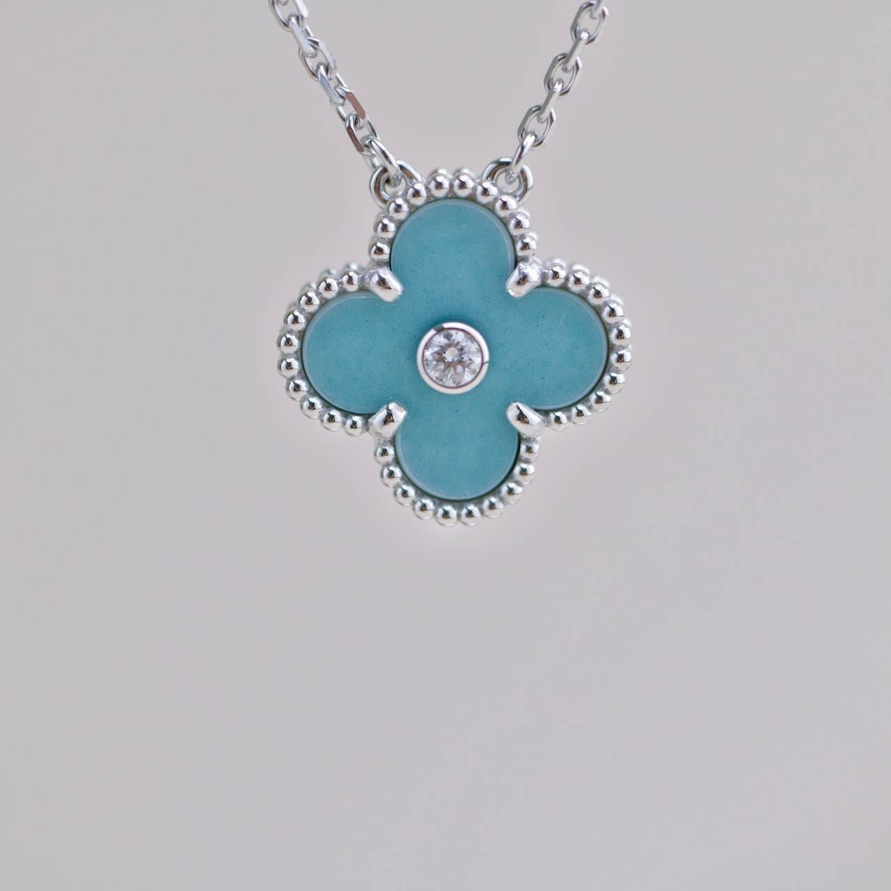 Van Cleef Vintage Alhambra Diamond Celadon Sèvres Porcelain 2022 Holiday Pendant For Sale 2