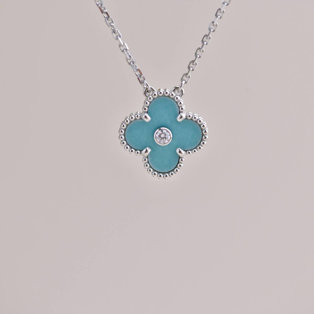 Van Cleef Vintage Alhambra Diamond Celadon Sèvres Porcelain 2022 Holiday Pendant For Sale 3